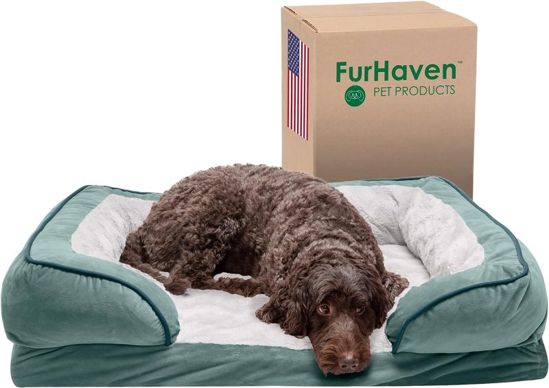 Furhaven Cooling Gel Dog Bed for Large Dogs w/ Removable Bolsters & Washable Cover, For Dogs Up to 95 lbs - Plush & Velvet Waves - Image 387