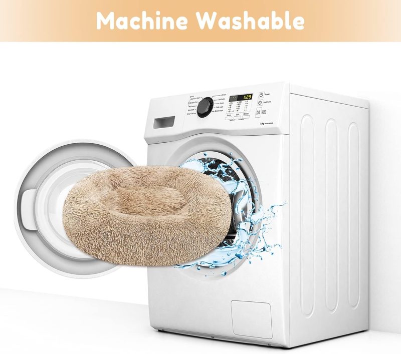 Calming Dog Bed & Cat Bed, Anti-Anxiety Donut Cuddler Warming Cozy Soft Round Fluffy Faux Fur Plush Cushion bed for Small Medium - Image 6