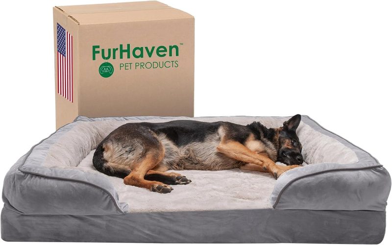 Furhaven Cooling Gel Dog Bed for Large Dogs w/ Removable Bolsters & Washable Cover, For Dogs Up to 95 lbs - Plush & Velvet Waves - Image 420