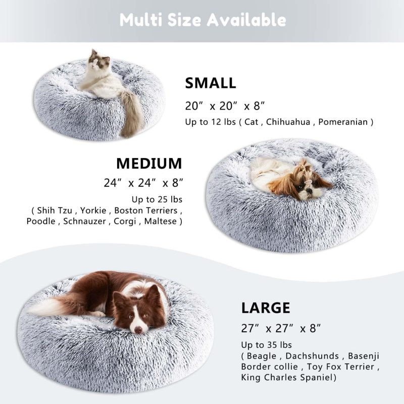 Calming Dog Bed & Cat Bed, Anti-Anxiety Donut Cuddler Warming Cozy Soft Round Fluffy Faux Fur Plush Cushion bed for Small Medium - Image 25