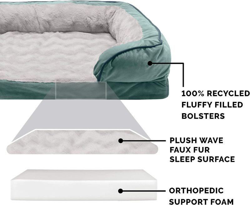Furhaven Cooling Gel Dog Bed for Large Dogs w/ Removable Bolsters & Washable Cover, For Dogs Up to 95 lbs - Plush & Velvet Waves - Image 391