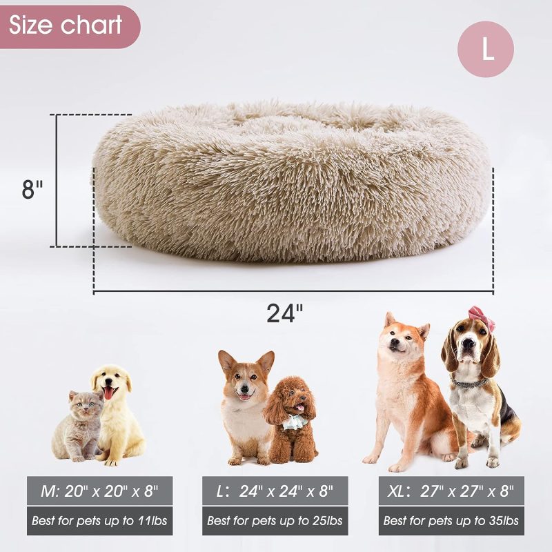 Calming Dog Bed & Cat Bed, Anti-Anxiety Donut Cuddler Warming Cozy Soft Round Fluffy Faux Fur Plush Cushion bed for Small Medium - Image 140