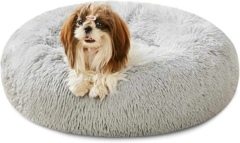 Calming Dog Bed & Cat Bed, Anti-Anxiety Donut Cuddler Warming Cozy Soft Round Fluffy Faux Fur Plush Cushion bed for Small Medium - Image 129