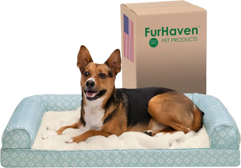 Furhaven Cooling Gel Dog Bed for Large Dogs w/ Removable Bolsters & Washable Cover, For Dogs Up to 95 lbs - Plush & Velvet Waves - Image 360