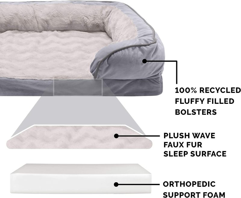 Furhaven Cooling Gel Dog Bed for Large Dogs w/ Removable Bolsters & Washable Cover, For Dogs Up to 95 lbs - Plush & Velvet Waves - Image 139