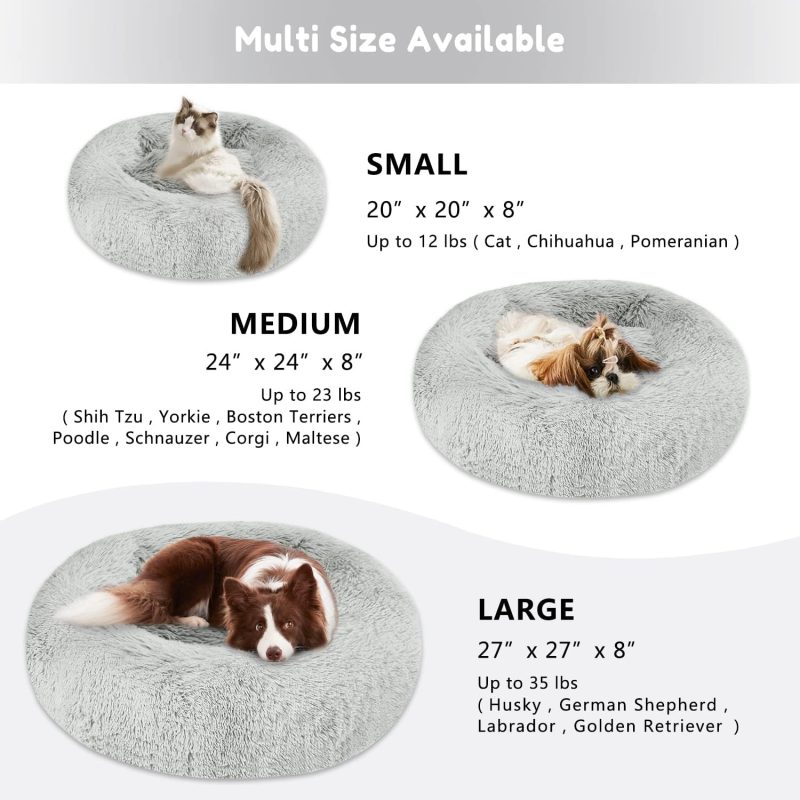 Calming Dog Bed & Cat Bed, Anti-Anxiety Donut Cuddler Warming Cozy Soft Round Fluffy Faux Fur Plush Cushion bed for Small Medium - Image 135