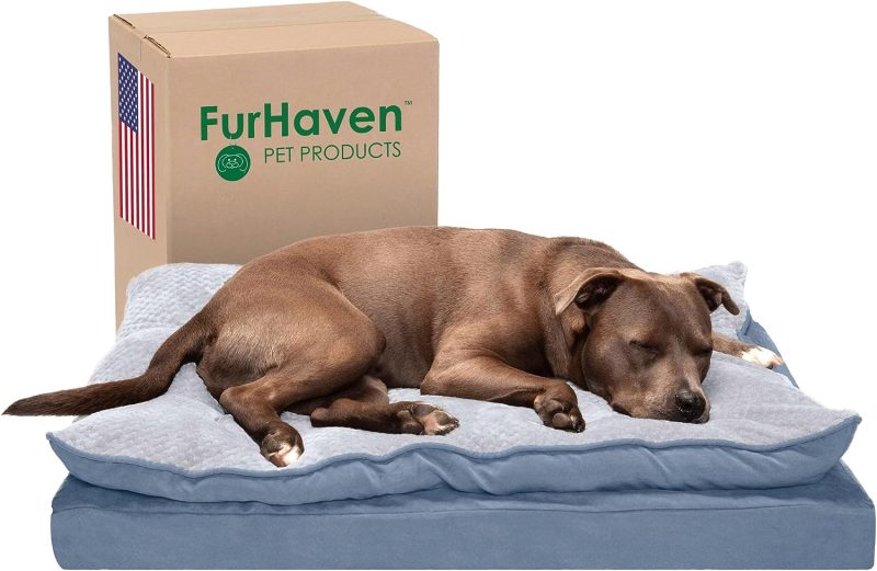 Furhaven Cooling Gel Dog Bed for Large Dogs w/ Removable Bolsters & Washable Cover, For Dogs Up to 95 lbs - Plush & Velvet Waves - Image 77