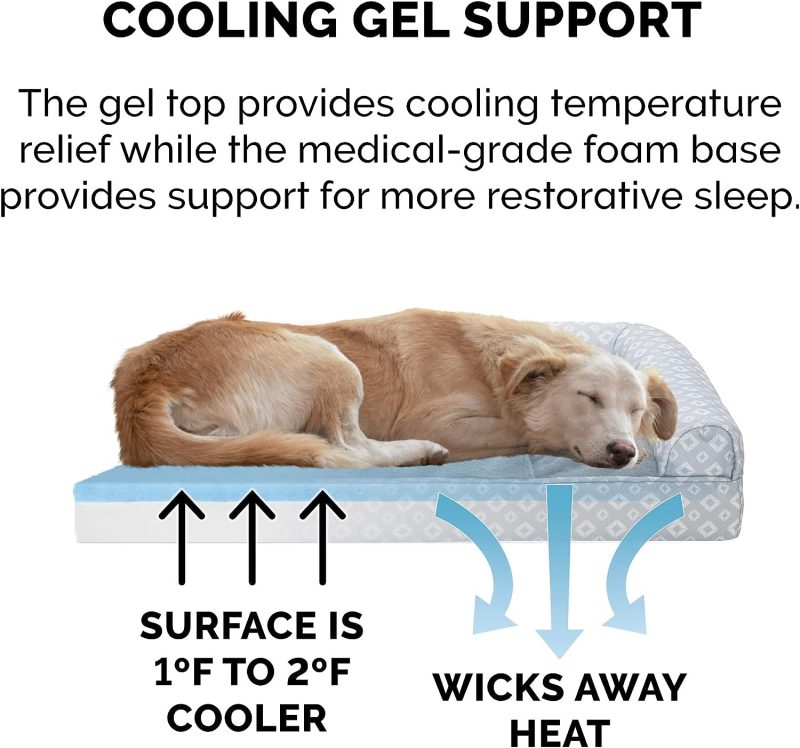 Furhaven Cooling Gel Dog Bed for Large Dogs w/ Removable Bolsters & Washable Cover, For Dogs Up to 95 lbs - Plush & Velvet Waves - Image 174