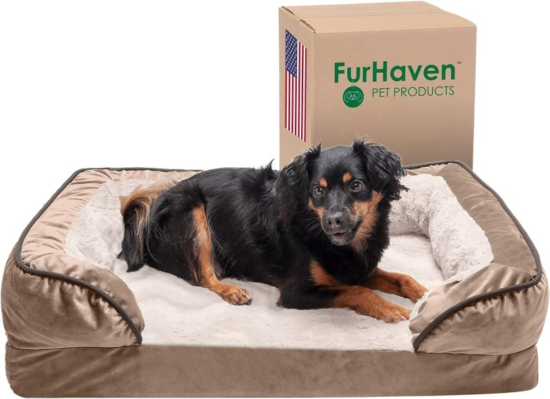 Furhaven Cooling Gel Dog Bed for Large Dogs w/ Removable Bolsters & Washable Cover, For Dogs Up to 95 lbs - Plush & Velvet Waves - Image 356