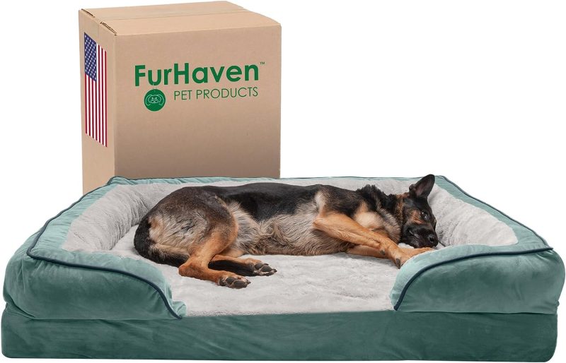 Furhaven Cooling Gel Dog Bed for Large Dogs w/ Removable Bolsters & Washable Cover, For Dogs Up to 95 lbs - Plush & Velvet Waves - Image 335