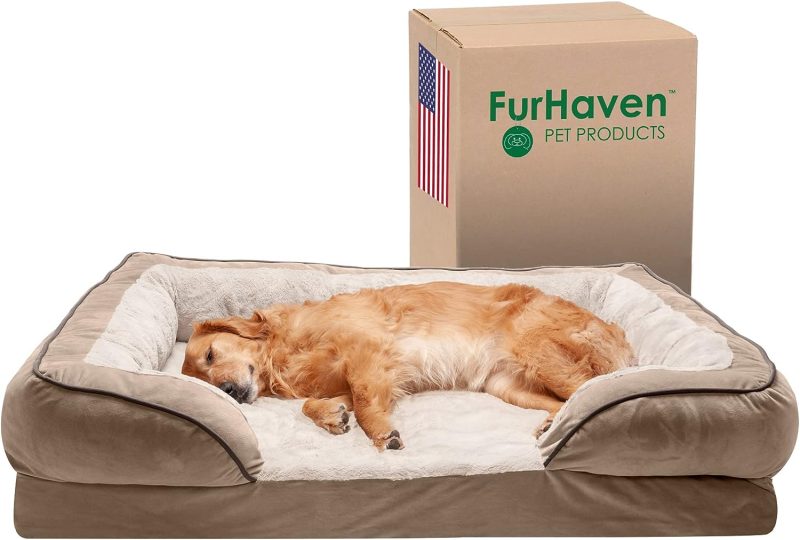 Furhaven Cooling Gel Dog Bed for Large Dogs w/ Removable Bolsters & Washable Cover, For Dogs Up to 95 lbs - Plush & Velvet Waves - Image 44