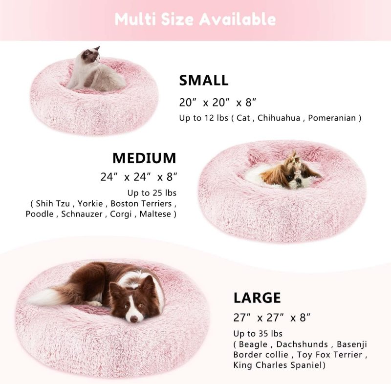 Calming Dog Bed & Cat Bed, Anti-Anxiety Donut Cuddler Warming Cozy Soft Round Fluffy Faux Fur Plush Cushion bed for Small Medium - Image 89