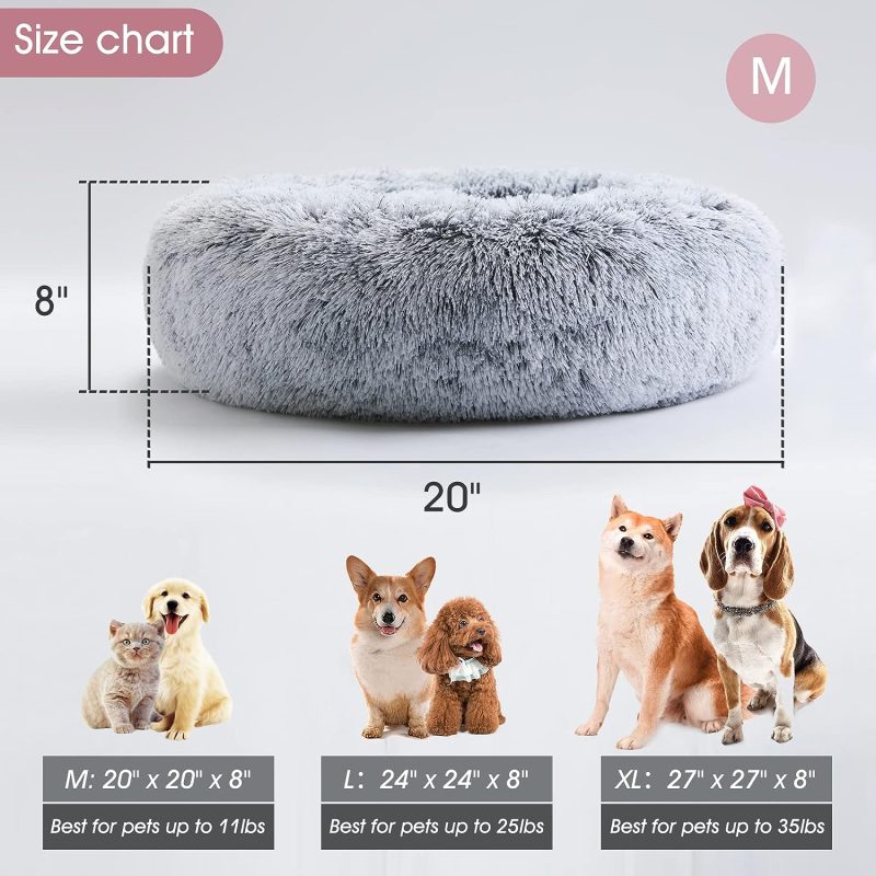 Calming Dog Bed & Cat Bed, Anti-Anxiety Donut Cuddler Warming Cozy Soft Round Fluffy Faux Fur Plush Cushion bed for Small Medium - Image 28