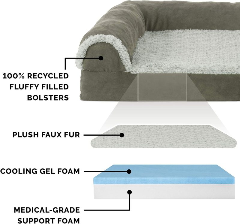 Furhaven Orthopedic Dog Bed for Medium/Small Dogs w/ Removable Bolsters & Washable Cover, For Dogs Up to 35 lbs - Plush & Almond - Image 247