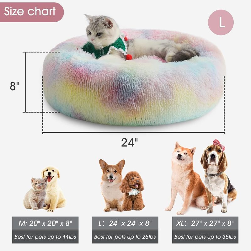 Calming Dog Bed & Cat Bed, Anti-Anxiety Donut Cuddler Warming Cozy Soft Round Fluffy Faux Fur Plush Cushion bed for Small Medium - Image 170