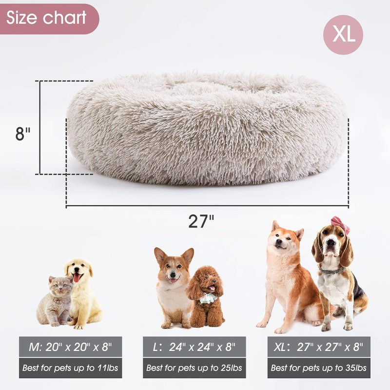 Calming Dog Bed & Cat Bed, Anti-Anxiety Donut Cuddler Warming Cozy Soft Round Fluffy Faux Fur Plush Cushion bed for Small Medium - Image 157