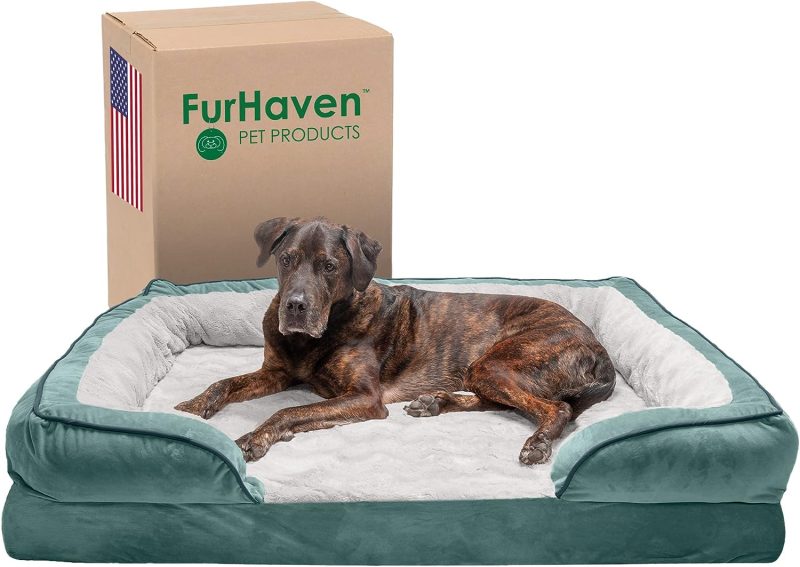 Furhaven Cooling Gel Dog Bed for Large Dogs w/ Removable Bolsters & Washable Cover, For Dogs Up to 95 lbs - Plush & Velvet Waves - Image 390