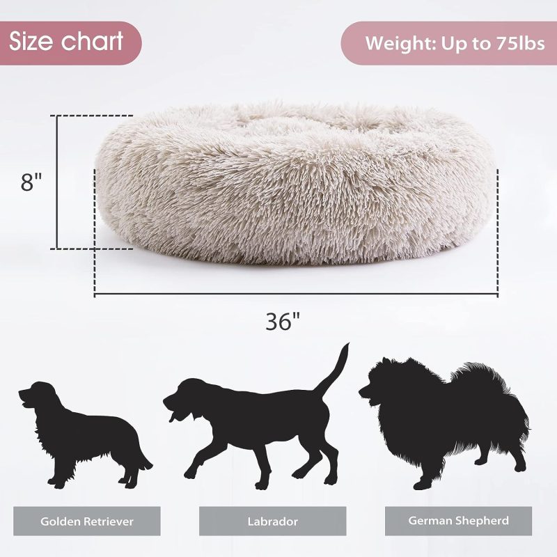 Calming Dog Bed & Cat Bed, Anti-Anxiety Donut Cuddler Warming Cozy Soft Round Fluffy Faux Fur Plush Cushion bed for Small Medium - Image 120