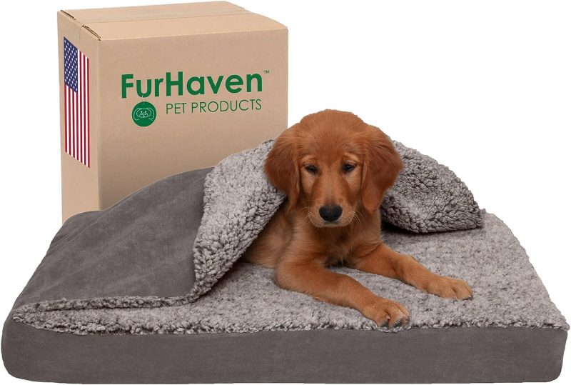Furhaven Cooling Gel Dog Bed for Large Dogs w/ Removable Bolsters & Washable Cover, For Dogs Up to 95 lbs - Plush & Velvet Waves - Image 107