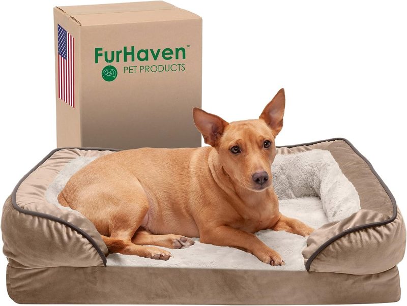 Furhaven Cooling Gel Dog Bed for Large Dogs w/ Removable Bolsters & Washable Cover, For Dogs Up to 95 lbs - Plush & Velvet Waves - Image 373