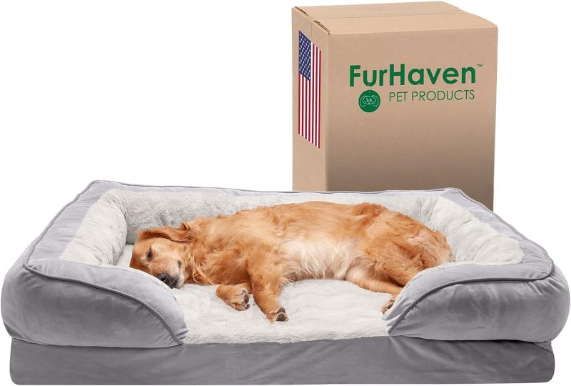 Furhaven Cooling Gel Dog Bed for Large Dogs w/ Removable Bolsters & Washable Cover, For Dogs Up to 95 lbs - Plush & Velvet Waves - Image 196
