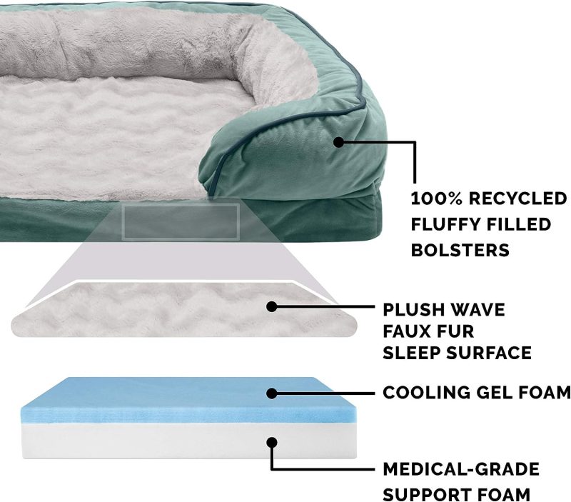 Furhaven Cooling Gel Dog Bed for Large Dogs w/ Removable Bolsters & Washable Cover, For Dogs Up to 95 lbs - Plush & Velvet Waves - Image 38