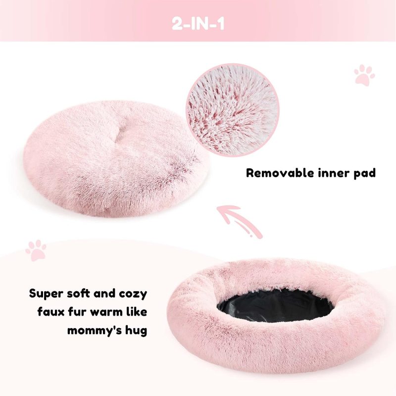 Calming Dog Bed & Cat Bed, Anti-Anxiety Donut Cuddler Warming Cozy Soft Round Fluffy Faux Fur Plush Cushion bed for Small Medium - Image 167