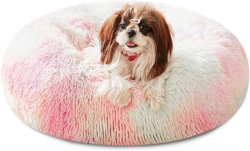 Calming Dog Bed & Cat Bed, Anti-Anxiety Donut Cuddler Warming Cozy Soft Round Fluffy Faux Fur Plush Cushion bed for Small Medium - Image 150