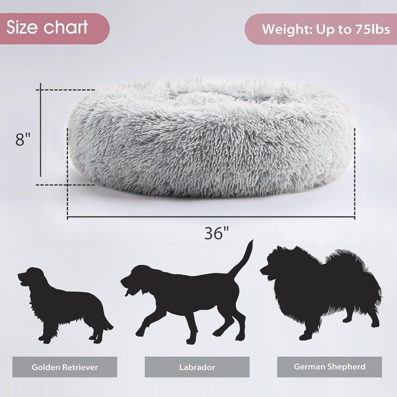 Calming Dog Bed & Cat Bed, Anti-Anxiety Donut Cuddler Warming Cozy Soft Round Fluffy Faux Fur Plush Cushion bed for Small Medium - Image 56