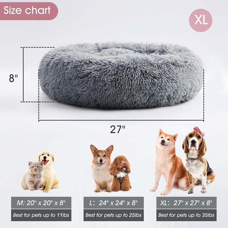 Calming Dog Bed & Cat Bed, Anti-Anxiety Donut Cuddler Warming Cozy Soft Round Fluffy Faux Fur Plush Cushion bed for Small Medium - Image 162