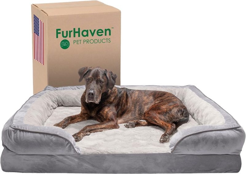 Furhaven Cooling Gel Dog Bed for Large Dogs w/ Removable Bolsters & Washable Cover, For Dogs Up to 95 lbs - Plush & Velvet Waves - Image 136
