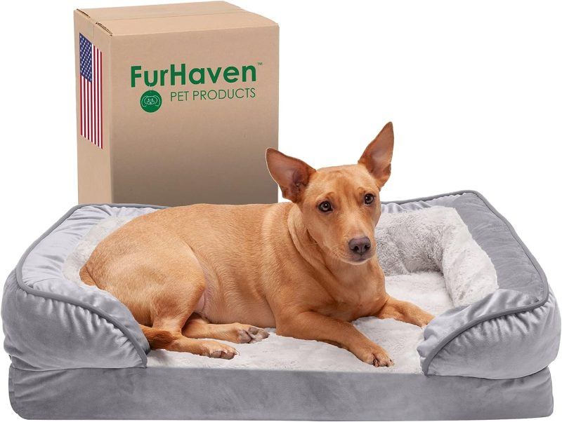 Furhaven Cooling Gel Dog Bed for Large Dogs w/ Removable Bolsters & Washable Cover, For Dogs Up to 95 lbs - Plush & Velvet Waves - Image 307
