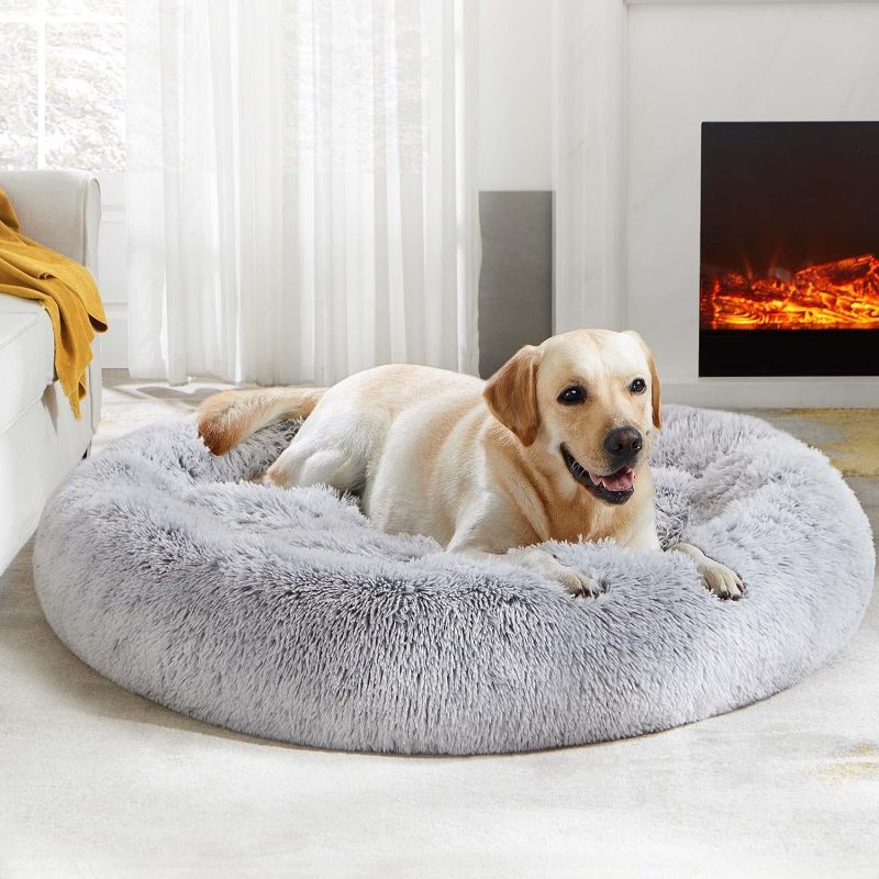 Calming Dog Bed & Cat Bed, Anti-Anxiety Donut Cuddler Warming Cozy Soft Round Fluffy Faux Fur Plush Cushion bed for Small Medium - Image 53