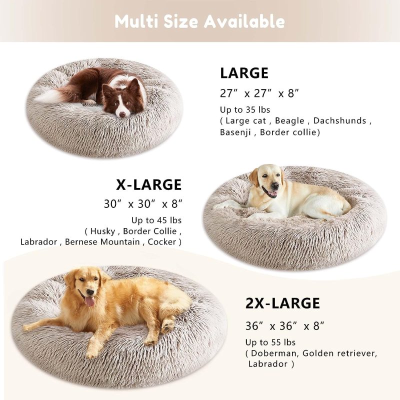 Calming Dog Bed & Cat Bed, Anti-Anxiety Donut Cuddler Warming Cozy Soft Round Fluffy Faux Fur Plush Cushion bed for Small Medium - Image 149