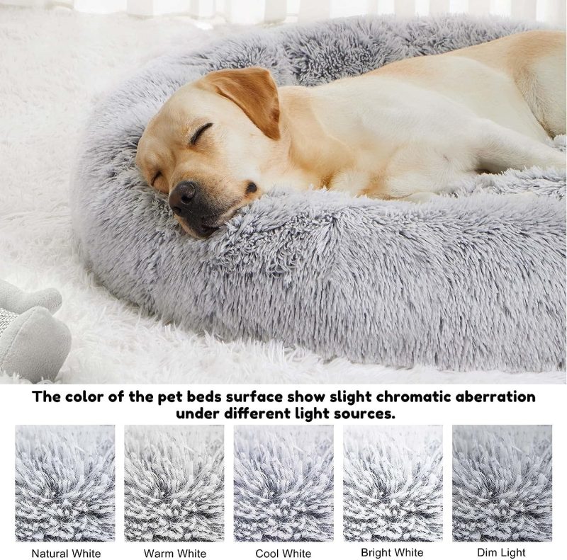 Calming Dog Bed & Cat Bed, Anti-Anxiety Donut Cuddler Warming Cozy Soft Round Fluffy Faux Fur Plush Cushion bed for Small Medium - Image 55