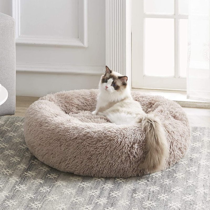 Calming Dog Bed & Cat Bed, Anti-Anxiety Donut Cuddler Warming Cozy Soft Round Fluffy Faux Fur Plush Cushion bed for Small Medium - Image 159