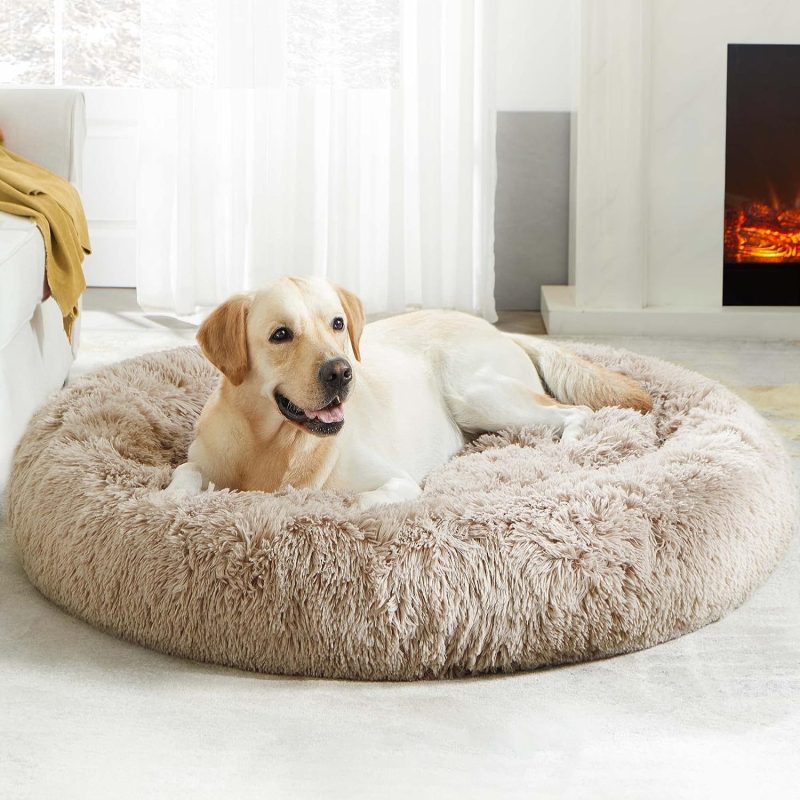 Calming Dog Bed & Cat Bed, Anti-Anxiety Donut Cuddler Warming Cozy Soft Round Fluffy Faux Fur Plush Cushion bed for Small Medium - Image 58