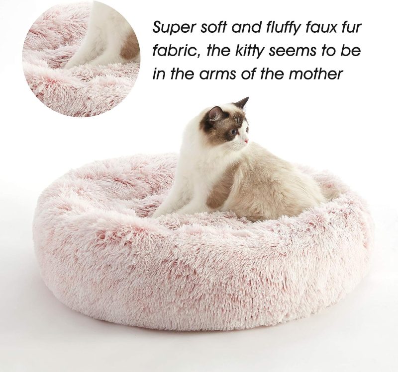 Calming Dog Bed & Cat Bed, Anti-Anxiety Donut Cuddler Warming Cozy Soft Round Fluffy Faux Fur Plush Cushion bed for Small Medium - Image 68