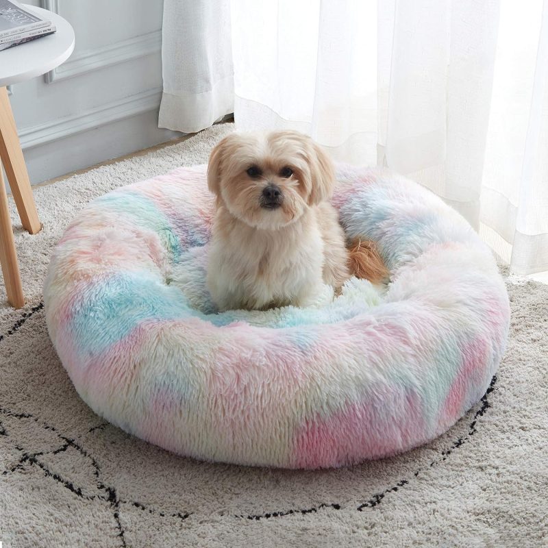 Calming Dog Bed & Cat Bed, Anti-Anxiety Donut Cuddler Warming Cozy Soft Round Fluffy Faux Fur Plush Cushion bed for Small Medium - Image 29