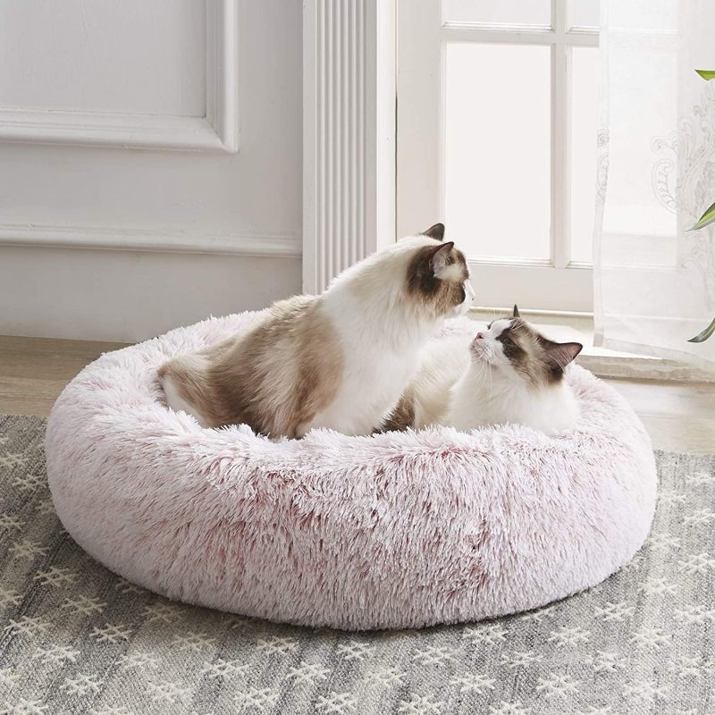 Calming Dog Bed & Cat Bed, Anti-Anxiety Donut Cuddler Warming Cozy Soft Round Fluffy Faux Fur Plush Cushion bed for Small Medium - Image 93