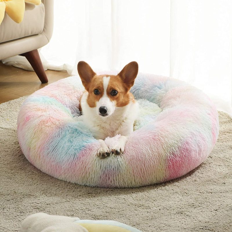 Calming Dog Bed & Cat Bed, Anti-Anxiety Donut Cuddler Warming Cozy Soft Round Fluffy Faux Fur Plush Cushion bed for Small Medium - Image 14