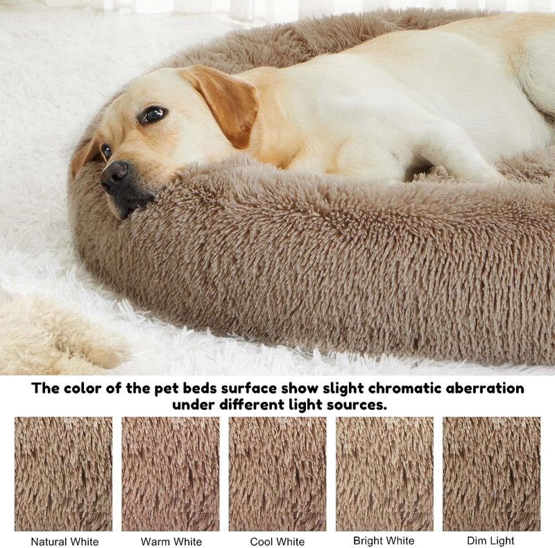 Calming Dog Bed & Cat Bed, Anti-Anxiety Donut Cuddler Warming Cozy Soft Round Fluffy Faux Fur Plush Cushion bed for Small Medium - Image 60