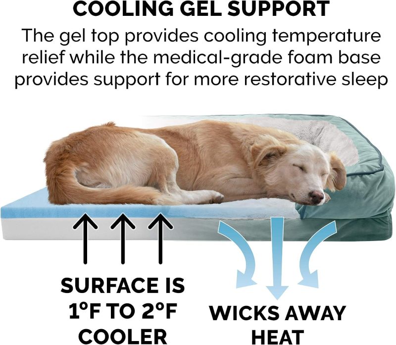 Furhaven Cooling Gel Dog Bed for Large Dogs w/ Removable Bolsters & Washable Cover, For Dogs Up to 95 lbs - Plush & Velvet Waves - Image 39