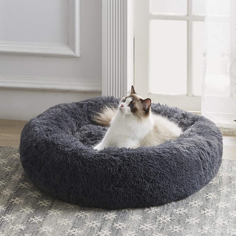 Calming Dog Bed & Cat Bed, Anti-Anxiety Donut Cuddler Warming Cozy Soft Round Fluffy Faux Fur Plush Cushion bed for Small Medium - Image 83