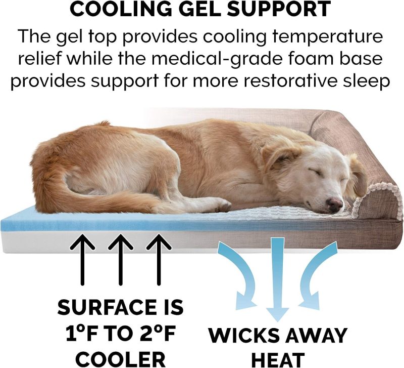 Furhaven Cooling Gel Dog Bed for Large Dogs w/ Removable Bolsters & Washable Cover, For Dogs Up to 95 lbs - Plush & Velvet Waves - Image 165