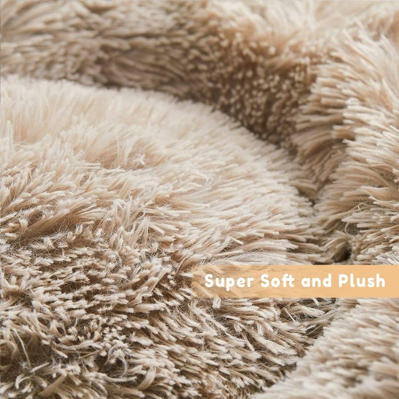 Calming Dog Bed & Cat Bed, Anti-Anxiety Donut Cuddler Warming Cozy Soft Round Fluffy Faux Fur Plush Cushion bed for Small Medium - Image 5