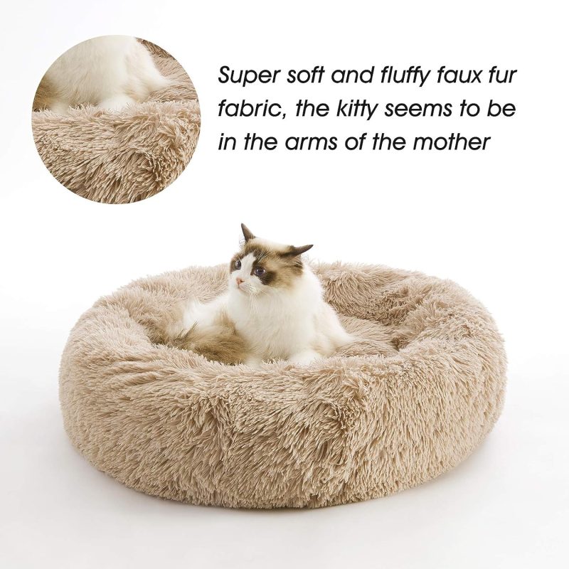 Calming Dog Bed & Cat Bed, Anti-Anxiety Donut Cuddler Warming Cozy Soft Round Fluffy Faux Fur Plush Cushion bed for Small Medium - Image 139