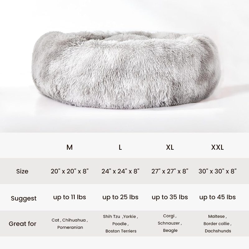 Calming Dog Bed & Cat Bed, Anti-Anxiety Donut Cuddler Warming Cozy Soft Round Fluffy Faux Fur Plush Cushion bed for Small Medium - Image 45