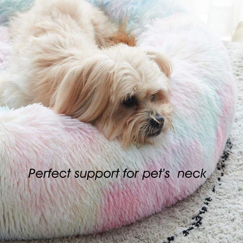 Calming Dog Bed & Cat Bed, Anti-Anxiety Donut Cuddler Warming Cozy Soft Round Fluffy Faux Fur Plush Cushion bed for Small Medium - Image 31