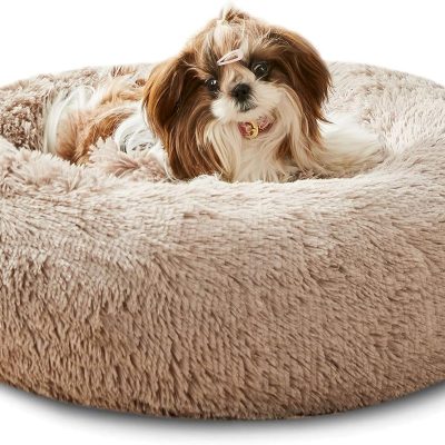 Calming Dog Bed & Cat Bed, Anti-Anxiety Donut Cuddler Warming Cozy Soft Round Fluffy Faux Fur Plush Cushion bed for Small Medium